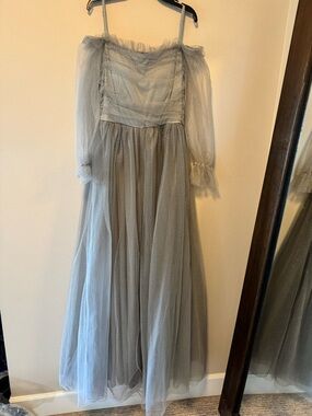 Ethereal Sheer Tulle Maxi Dress in Light Gray